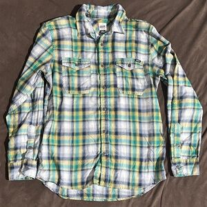 Volcom Workwear Men's Casual Plaid Shirt - Blue, Yellow, Green